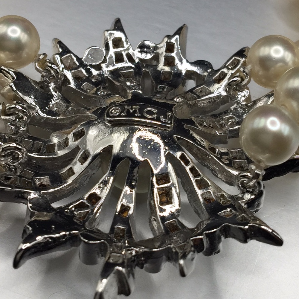 Vintage MCJ rhinestone pearl necklace, sterling ER - Picture 9 of 9